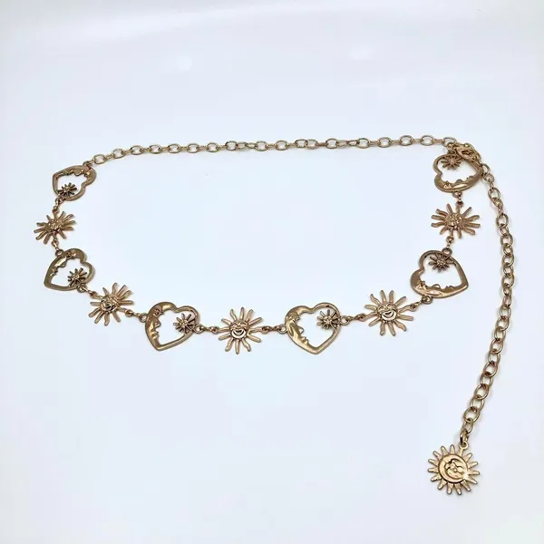 Celestial Gold Sun Heart Crescent Moon Chain Belt, Fits 20–39.5 Inches, X7GA1158 - Image 6