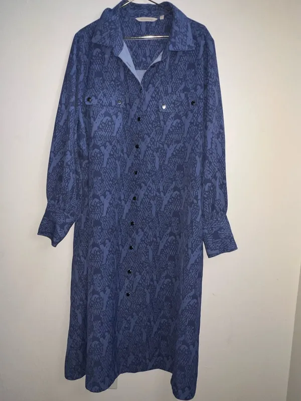 Soft Surroundings Blue Patterned Long-Sleeve Shirt Dress 1X - Image 2