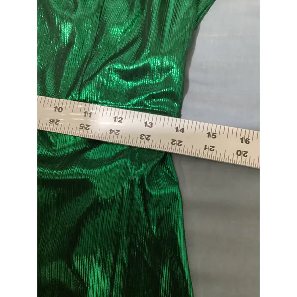 Pomander Place Green Metallic Pleated Ruffle Maxi Dress B1680 Small NWT - Image 7