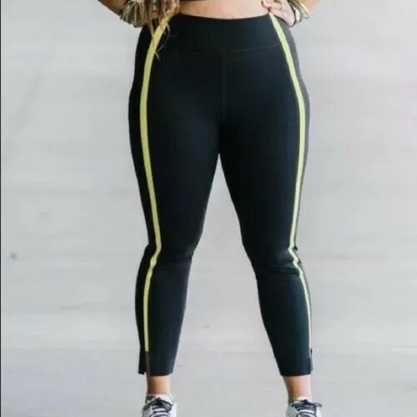 Zyia Active Black Neon Yellow Tape 7/8 Ankle‎ Leggings - Image 2