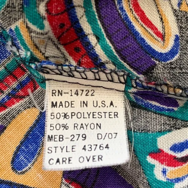 Vintage Colorful Festival Button Up‎ Shirt Southwestern Medium Novelty Print - Image 9
