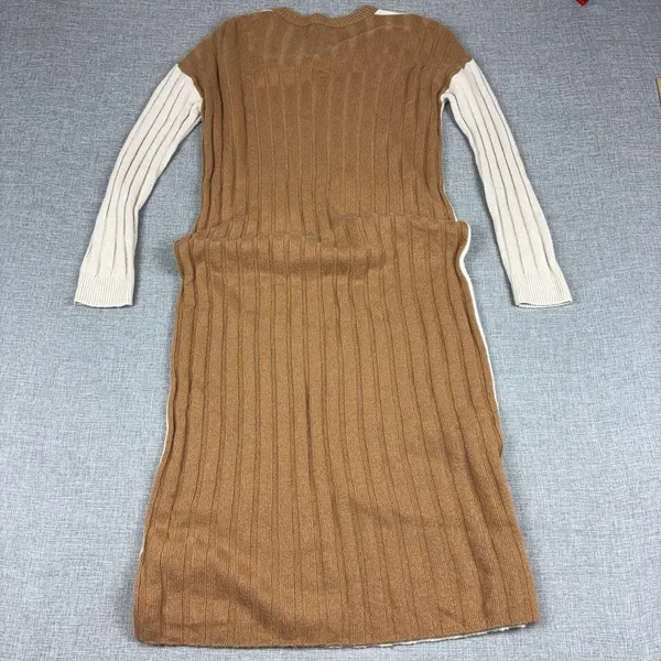 Madewell Sweater Dress Womens XS White Tan Ribbed Long Sleeve Knit Crew Neck - Image 5