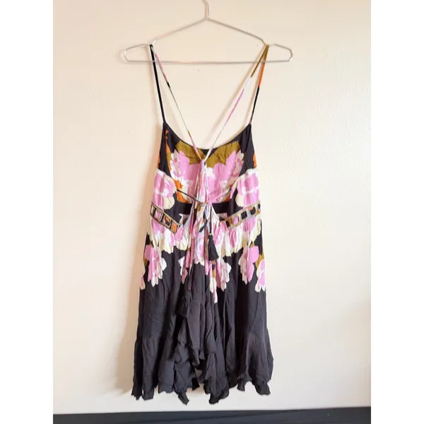 Free People Mini Dress Womens‎ Small Black Pink Floral Mirror Boho Festival - Image 9
