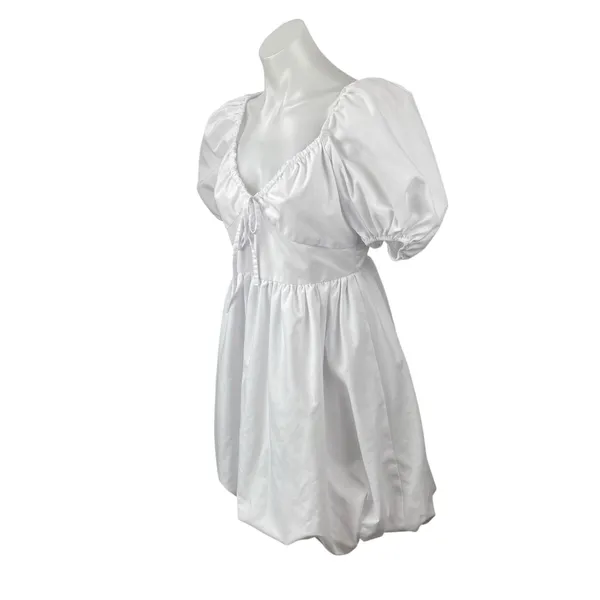 Centimeter Women's White Puff Sleeve Mini Babydoll Flare A-Line Shift Dress Sz M - Image 3