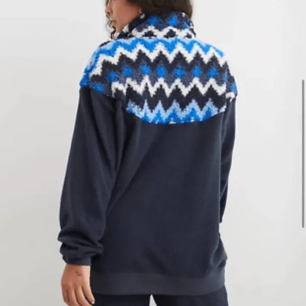 Aerie Hometown Holiday Blue Sherpa Quarter Zip Sweatshirt XL - Image 2