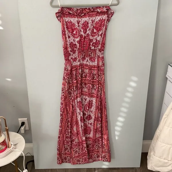 Voyage Mediterranee Womens Dress Capri Pink Paisley Off Shoulder Smocked XS - Image 3
