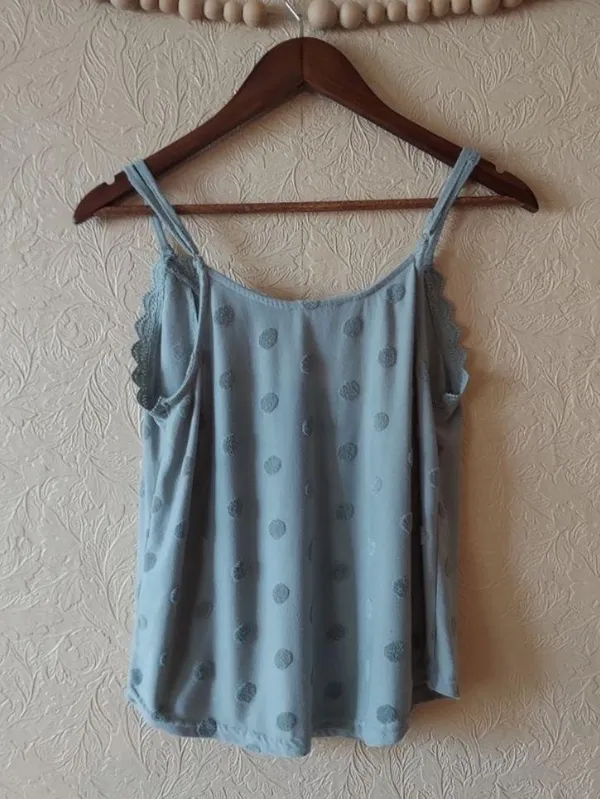 Mine sage green tank top polka dot & lace Sz small - Image 8