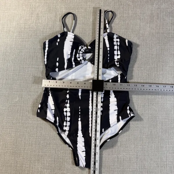 Unbranded One Piece Swimsuit Cut Out O-Ring Sarong Set‎ 160 Black White - Image 7