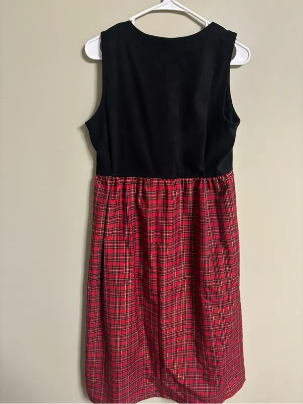 Vtg Bobbie Brooks Small Jumper Dress Scottish Plaid Embroidered Modest Christmas - Image 2