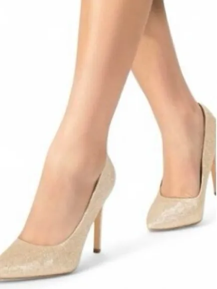 New! ADRIANNA PAPELL Platino Gold Pumps Size 8 Pointed Toe Heels Gold Sparkle - Image 4