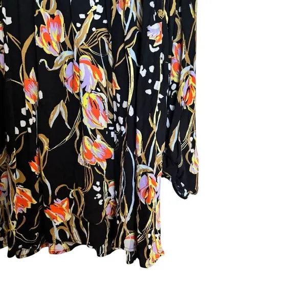 Free People Meadow Lark Womens Medium Floral Black Oversized Long Sleeve Blouse - Image 5