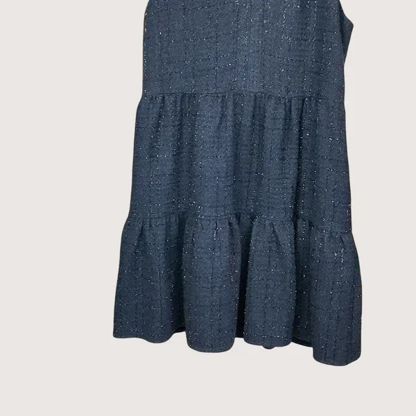 Amanda Uprichard Navy Blue Metallic Tweed Tiered Mini Dress‎ XS Split V-Neck - Image 6