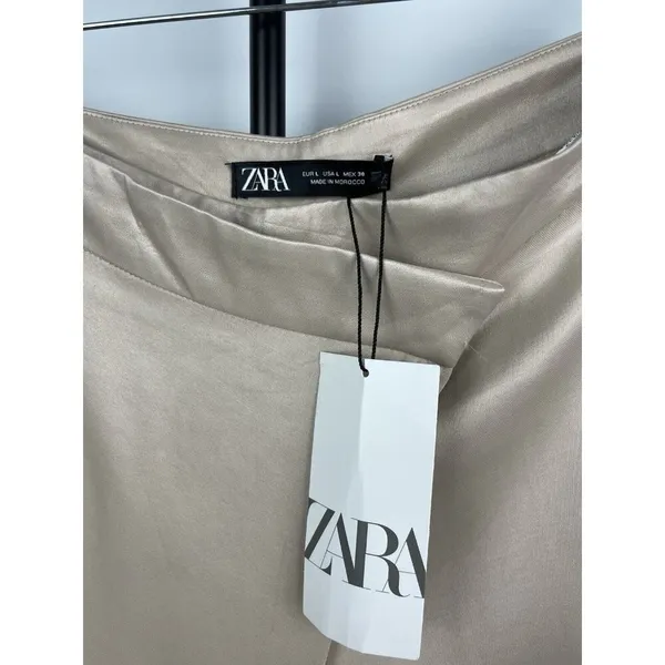 Zara Woman SS23 Tan Satin Effect Blend Drape Pareo Wide Leg Pants Ecru Size‎ L - Image 9