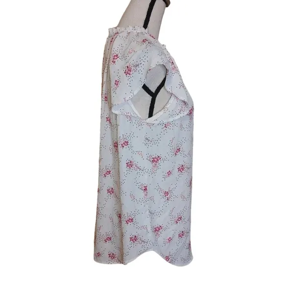 LOFT Size Medium M Sheer Floral Polka Dot Light Pink Blouse Flowy kawaii Cute - Image 7