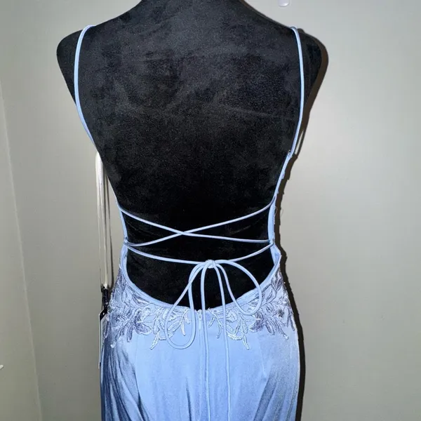 Faviana Lace Applique V Neck Prom Dress With Lace Up Back - Image 6