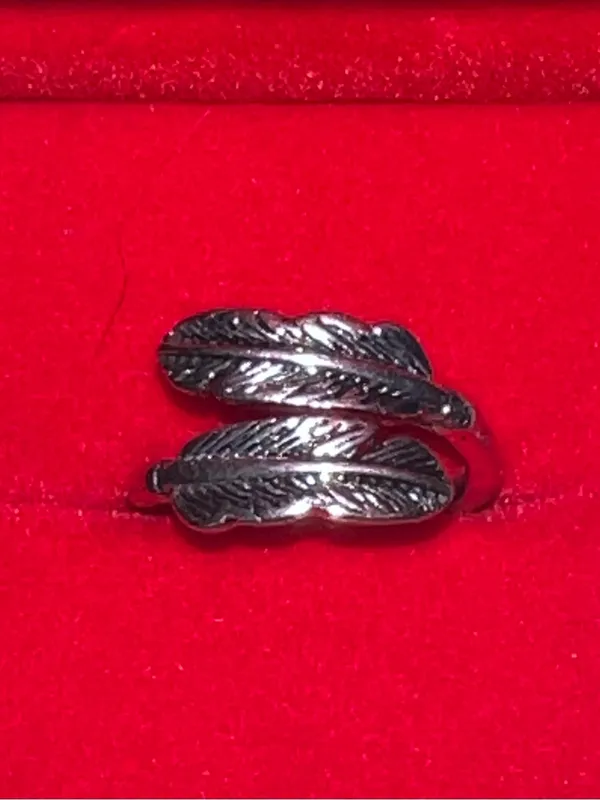 Vintage/Feather Design Antique Detailing Stainless Steel Silver Wrap Band S 6 - Image 2