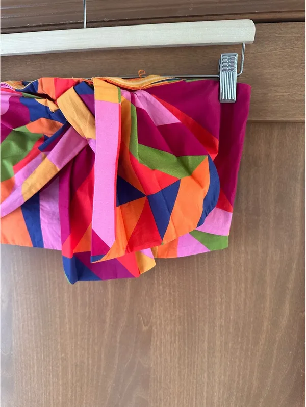 NWOT Farm Rio x Anthropologie Strapless Cropped Blouse Multicolor Women’s XS - Image 4