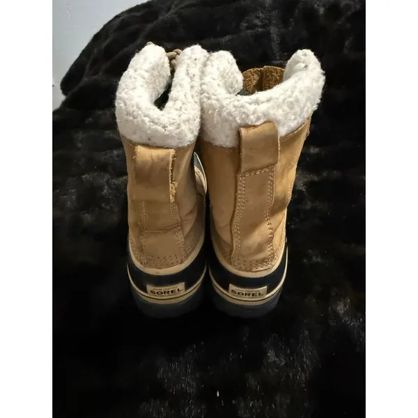 Sorel Womens Caribou Waterproof Snow Boots Buff Tan lace Up Size 7 Nubuck Rubber - Image 3