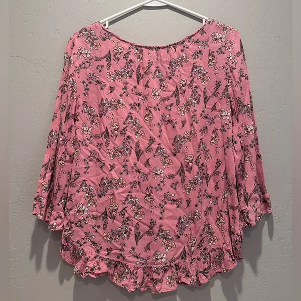 Gap Pink Floral Ruffled Blouse‎ Top Size XS - Image 3