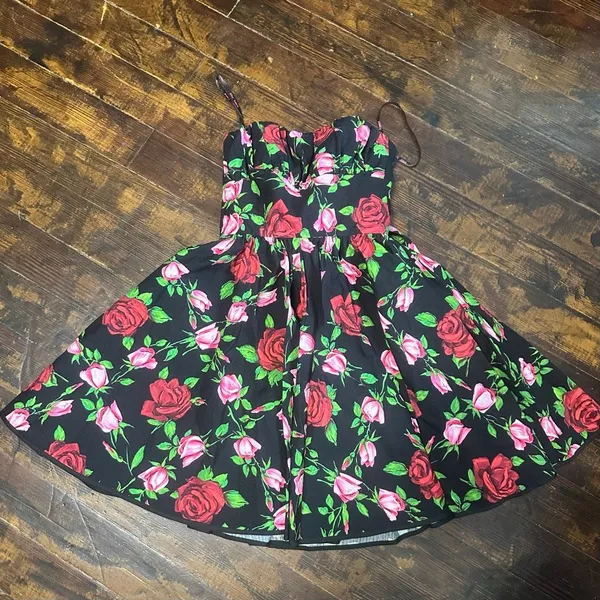 Betsey Johnson pink & red roses pinup girl fit & flare dress - Image 2
