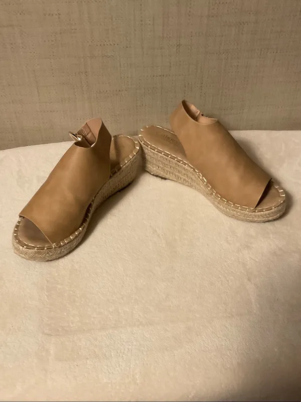Catherine Malandrino Tan Leather Espadrille Platform Slingback Sandals - Image 2