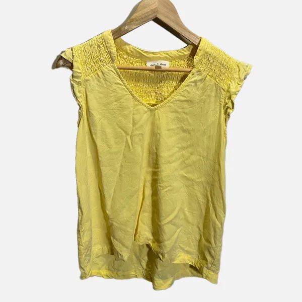 Cloth & Stone V-Neck Smocked Ruffle Blouse‎ Womens Medium Yellow Excellent Boho - Image 2