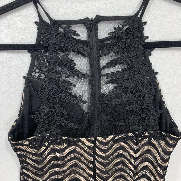 Nikibiki Lace‎ Chevron Mini Dress Womens Small Black Tan Halter High Neck D22947 - Image 6