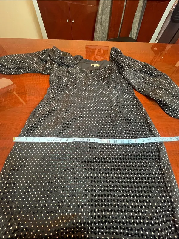 Du Paradis Black Velvet Dot Sheer Sleeve Square Neck Party Dress Size M - Image 14