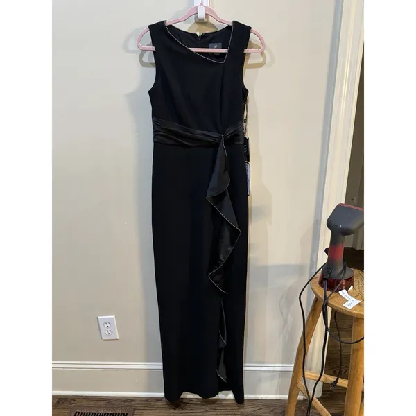 Adrianna Papell Women's Ruffled Gown Size 4 Black Ruffle‎ Asymmetrical Neckline - Image 5