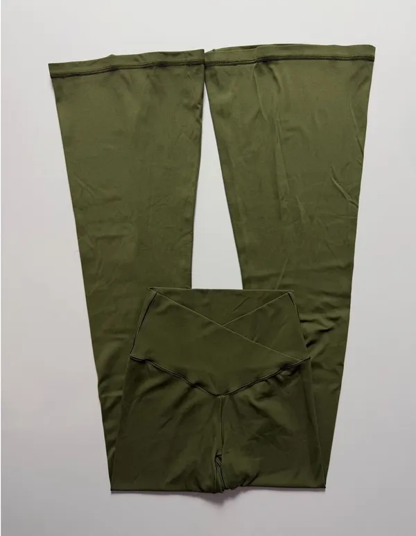 Aerie Offline Real Me Crossover Hi-Rise Flare Leggings, Green, Size S Short - Image 2