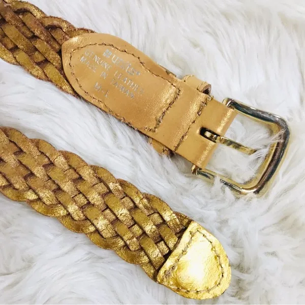 VINTAGE 90s Gold Metallic Woven Leather Belt Braided‎ Y2K Retro Medium Large - Image 8
