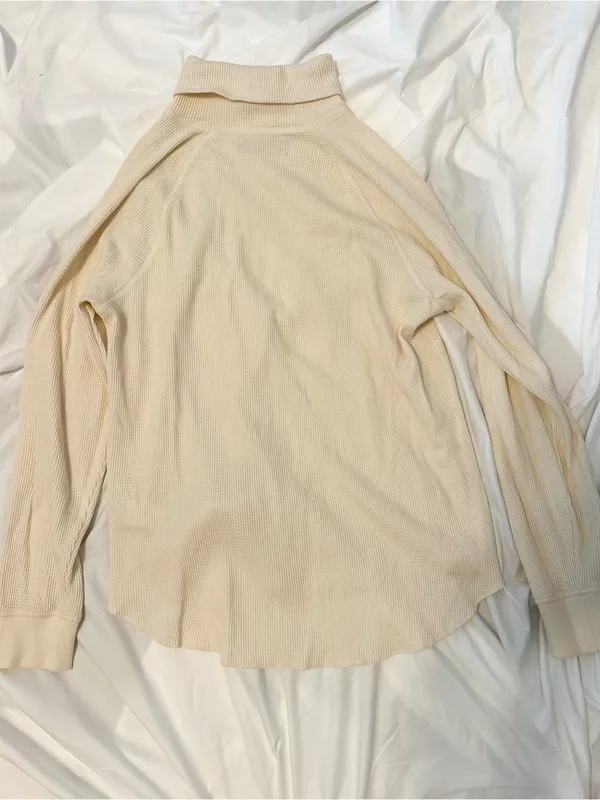 Everlane Organic Cotton Cream Waffle-Knit Pullover Sweater - Image 3