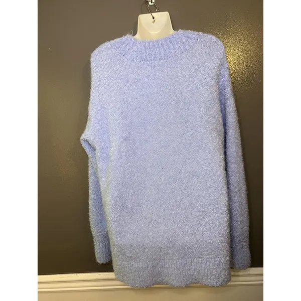 Aerie Sweater Womens Medium Blue Fuzzy Chunky Knit V Neck Pullover Cozy Soft - Image 5
