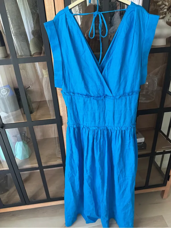 NWT Banana Republic linen maxi dress cinch-waist cobalt royal cap short sleeve - Image 6