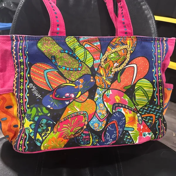 Bright Pink Multicolor Canvas Tote - Image 4