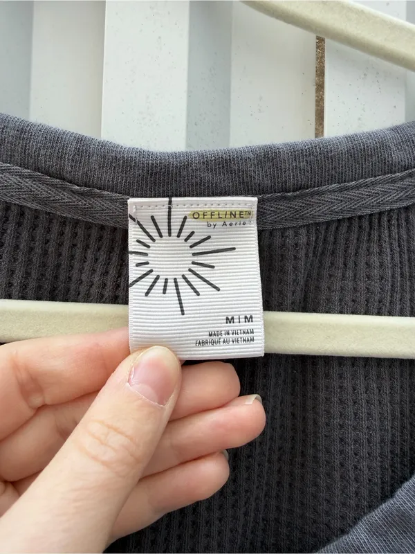 OFFLINE by Aerie Oversized Thermal Waffle Sweatshirt Gray M - Image 3