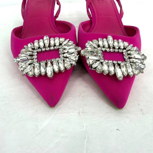 Zara Fuchsia Pink Rhinestone Buckle Slingback Kitten Heels Women's EU 39 US 8 - Image 3