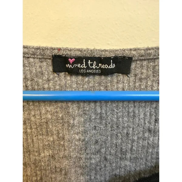 Mixed Threads Ribbed Lace Trim Top Women Med Grey Excellent Cropped Long Sleeve - Image 2