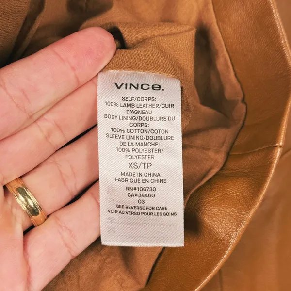 Vince Lamb Leather Moto Jacket Womens Size XS Walnut Camel Old Money Luxury Fall - Image 6