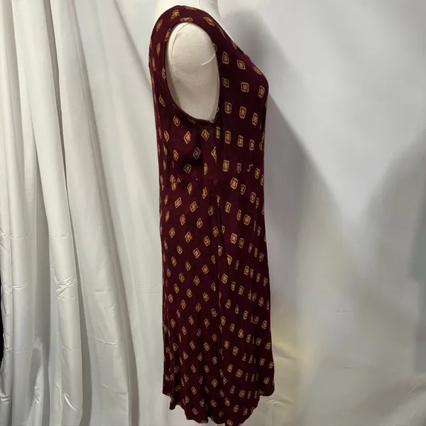 Vintage Rabbit Rabbit Rabbit Rayon Slip‎ Dress Womens M USA Made Maroon Gold - Image 7