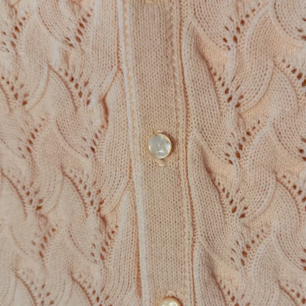 VTG 70's Cuddle Knit Cream Pointelle Button Front Cape Fringe Poncho Cottagecore - Image 8