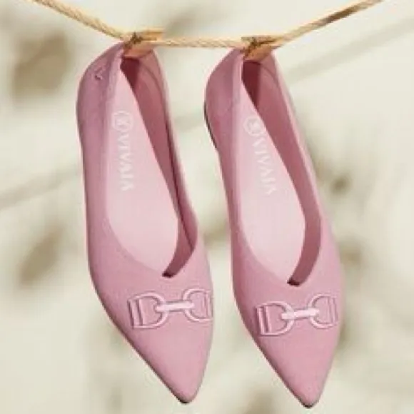 VIVAIA Pointed-Toe Flats Ena 2.0 Pink Embroidered Horsebit Size EU 37, US 6.5 - Image 2