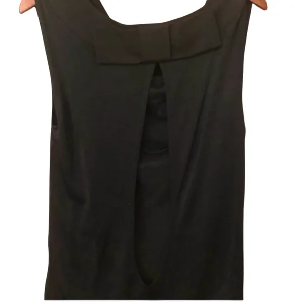Vintage y2k 2000s D.E.P.T Black Cowle Neck open back Bow Blouse office siren - Image 7