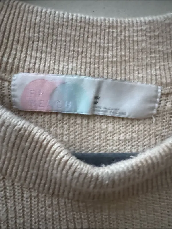 Free People Beach Textured Lightweight Knit Sweater Cream Oatmeal Oversized XS - Image 3