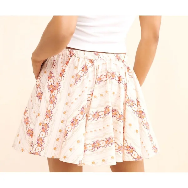 Free People M Medium Gaia Floral Stripe Cotton Mini Circle Skirt Cream Boho NEW - Image 6