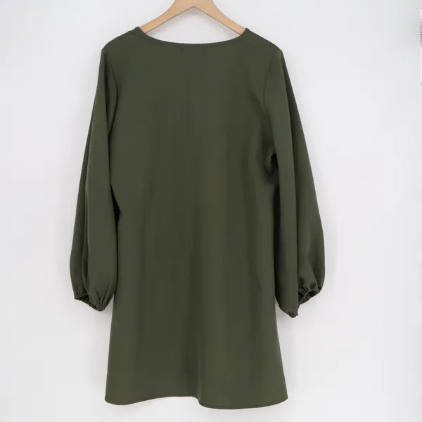 Solersun Olive Green V-Neck Balloon Sleeve Shift Mini Dress Large - Image 5
