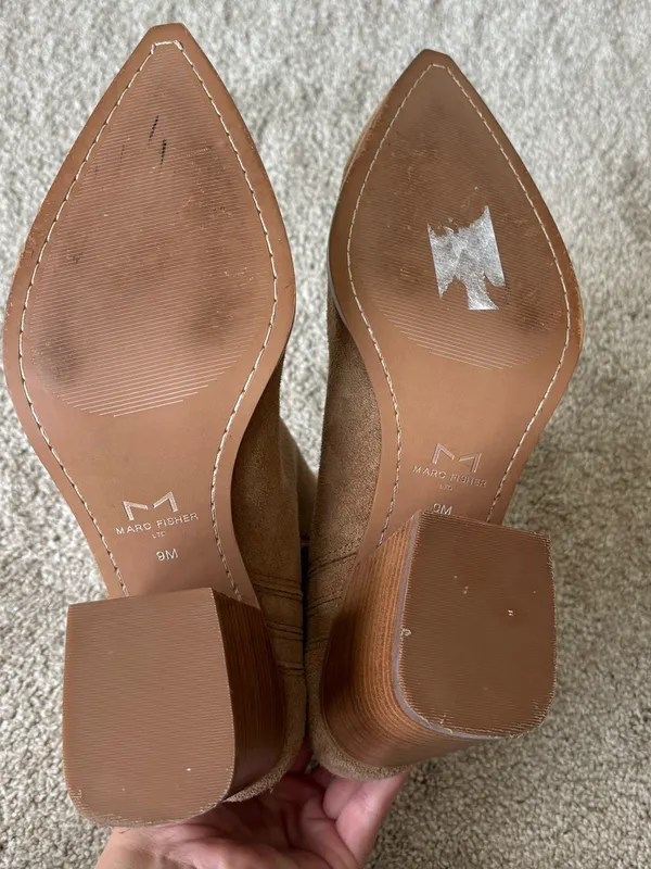 Marc Fisher LTD Oshay Brown Suede Leather Booties Pointed Toe Block Heel - Image 9