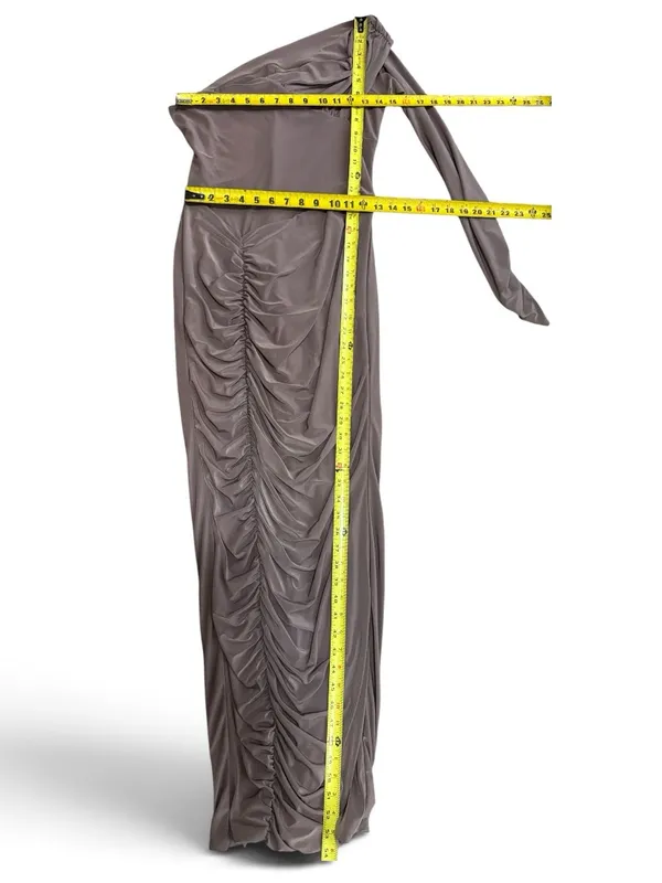 Club L London Brown Ruched Twist Bardot Maternity Midi Dress One-Shoulder Size 8 - Image 12