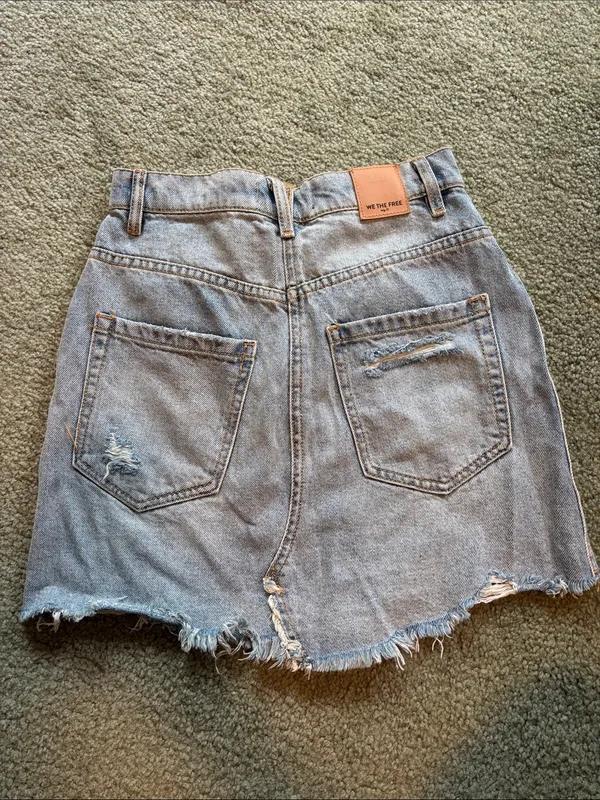 We The Free Light Blue Button Fly Distressed Denim Mini Skirt - Image 4