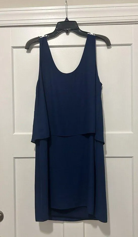 Amanda Uprichard Sleeveless Mini Dress Size Large V Neck Navy Blue Layer Chiffon - Image 6